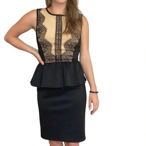 Beautiful Black/Tan  Lace Peplum Cocktail Dress